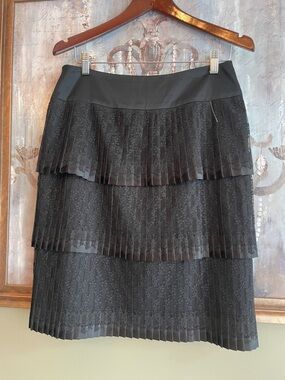 Kay Unger Black Silk and Lace Tiered Midi Skirt Size 10
